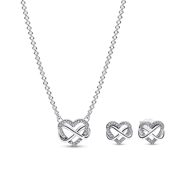 Sparkling Infinity Heart Necklace & Stud Earrings
